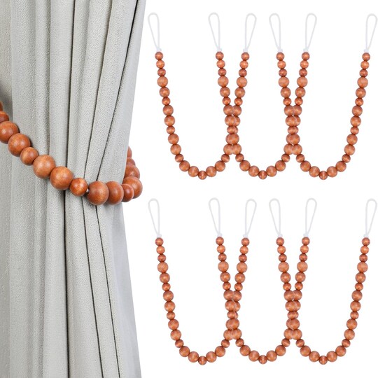 Wood Bead Curtain Tiebacks Set of 6 Curtain Holdbacks for Thin